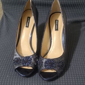Alex Marie Midnight Blue Floral Peep Toe Heels